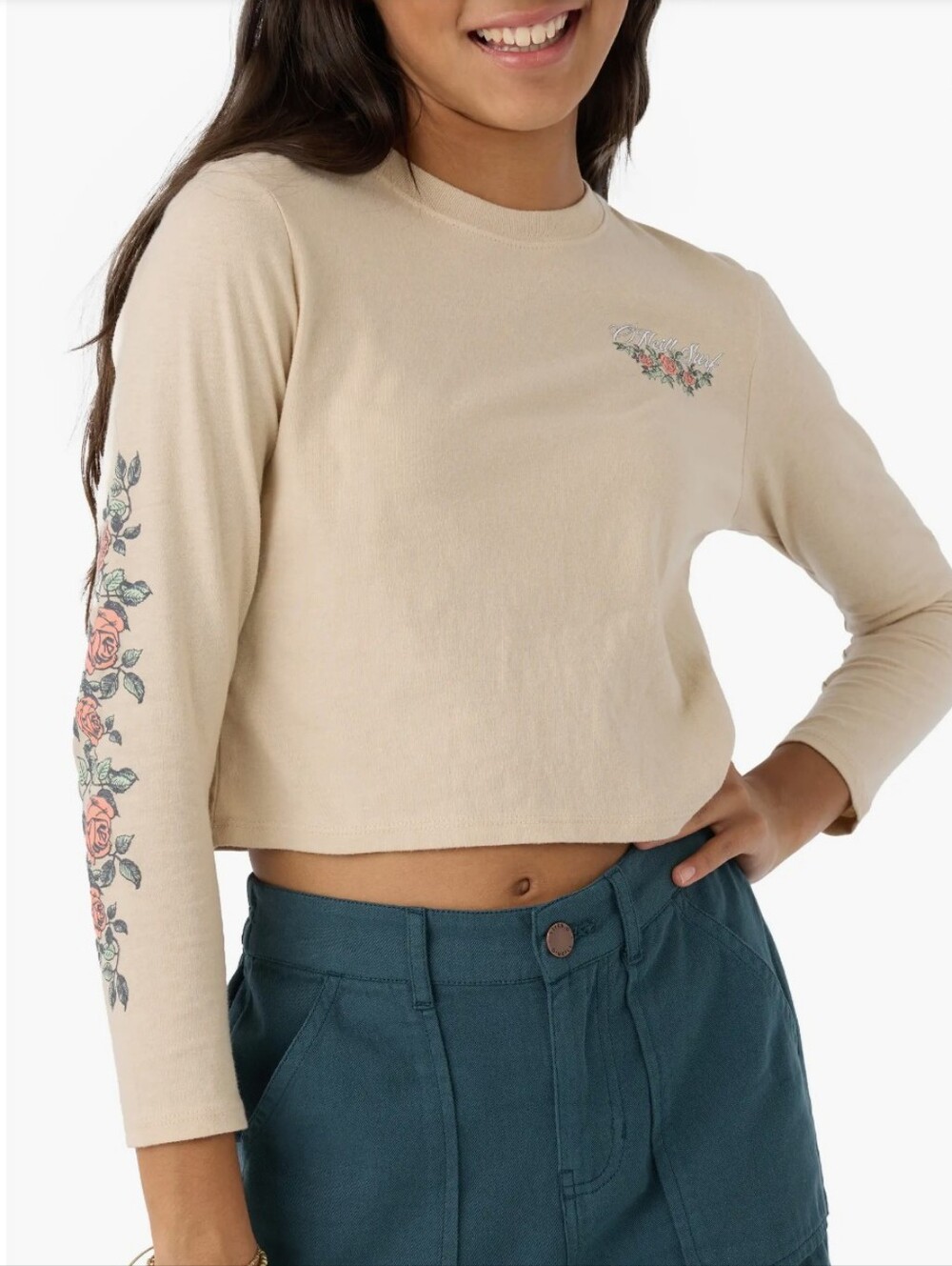 O'Neill Cement Girls' Rose Vine Cotton Graphic Crop T-Shirt Size XL 16